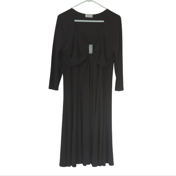 FunFash Empire Waist A-Line Midi Dress XL Black Faux Rhinestone Bling - Picture 4 of 13